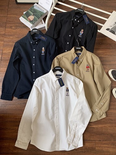 ￥180,6shu-xbear小熊图案立体绣牛津纺纯色衬衫，白色 卡其 黑色 藏蓝色，s-xl，