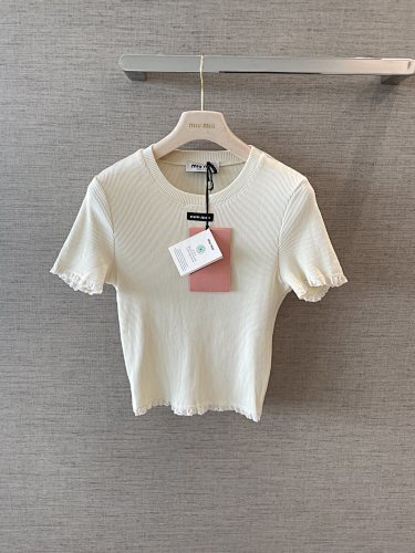 Miumiu Lace Trim Short Sleeve Top Version 36-40 2025.8.8
