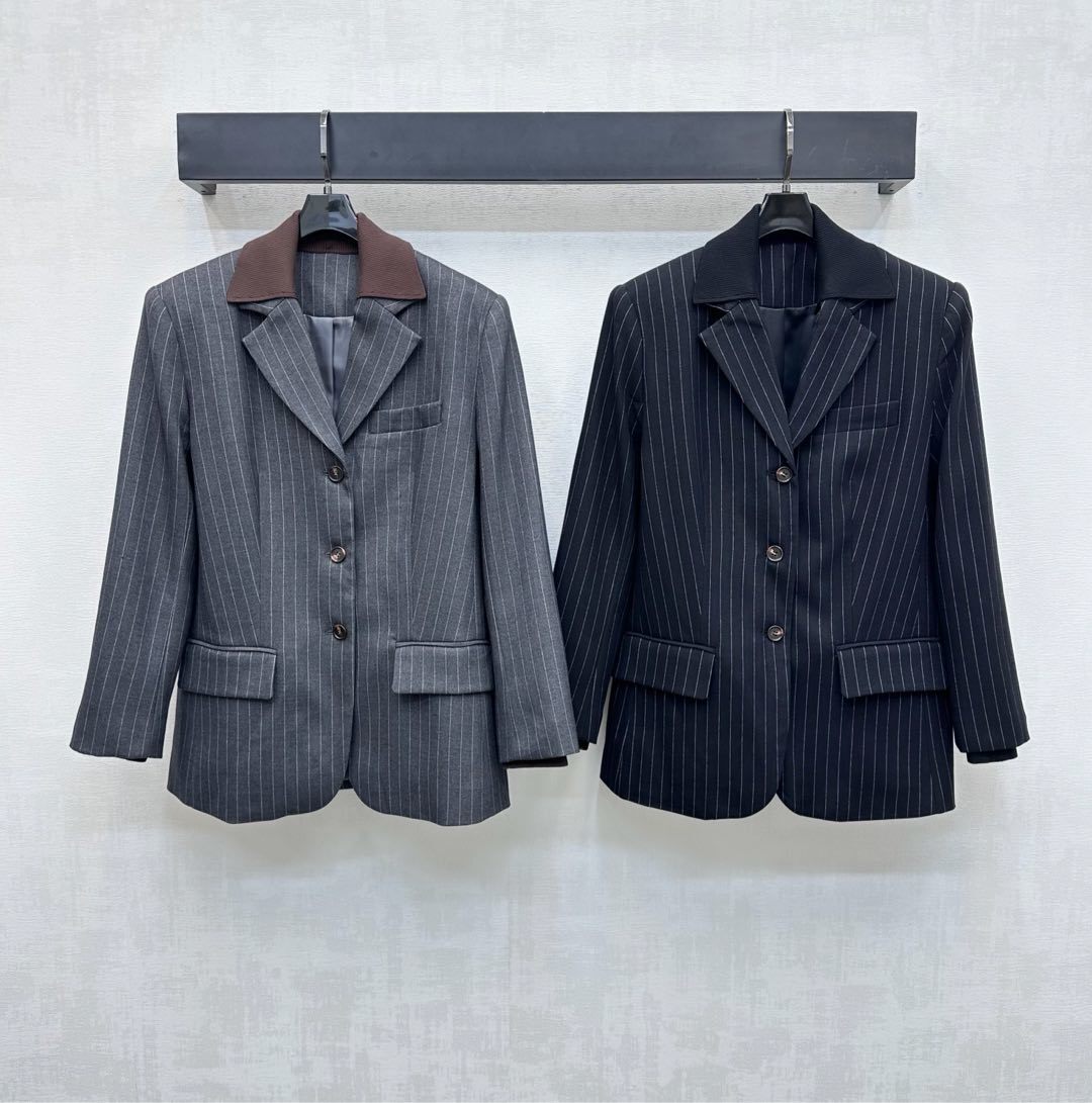 Miumiu patchwork collar striped suit jacket Top Version S-L 2025.8.15