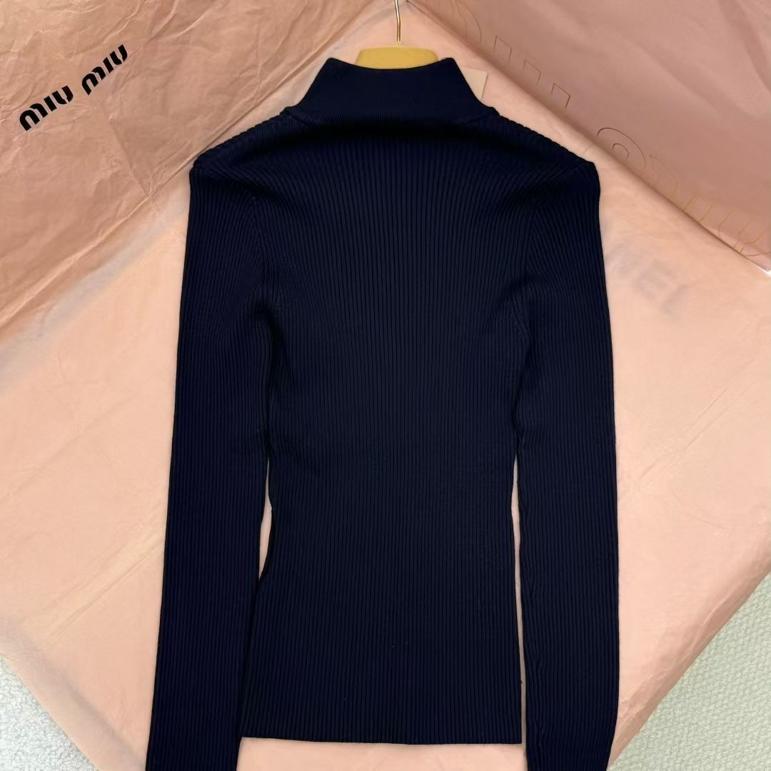 Miumiu Striped Lapel Knit Zipper Short Sleeve Top Version S－L 2025.9.2