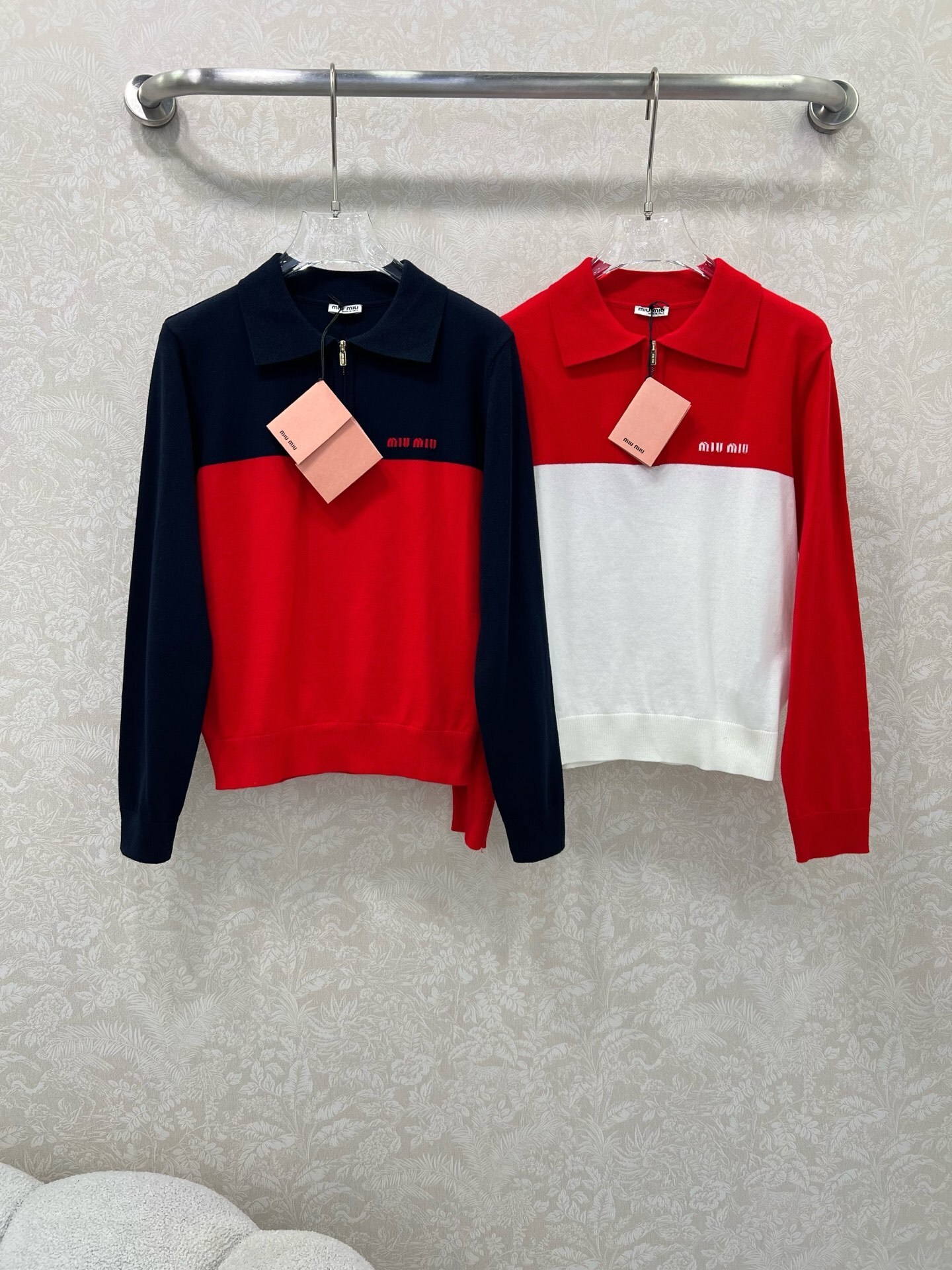 Miumiu Lapel Half-Zip Knit Pullover Top Version S-L 2025.8.26