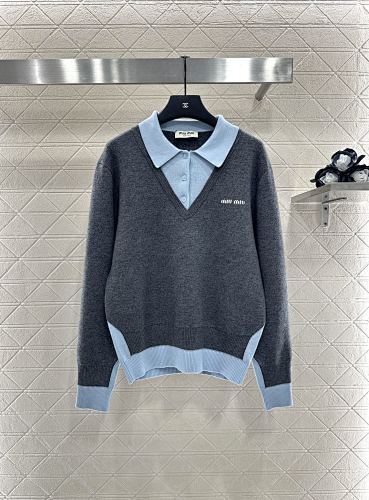 Miumiu contrast color fake two-piece knit top Top Version S-L 2025.8.26