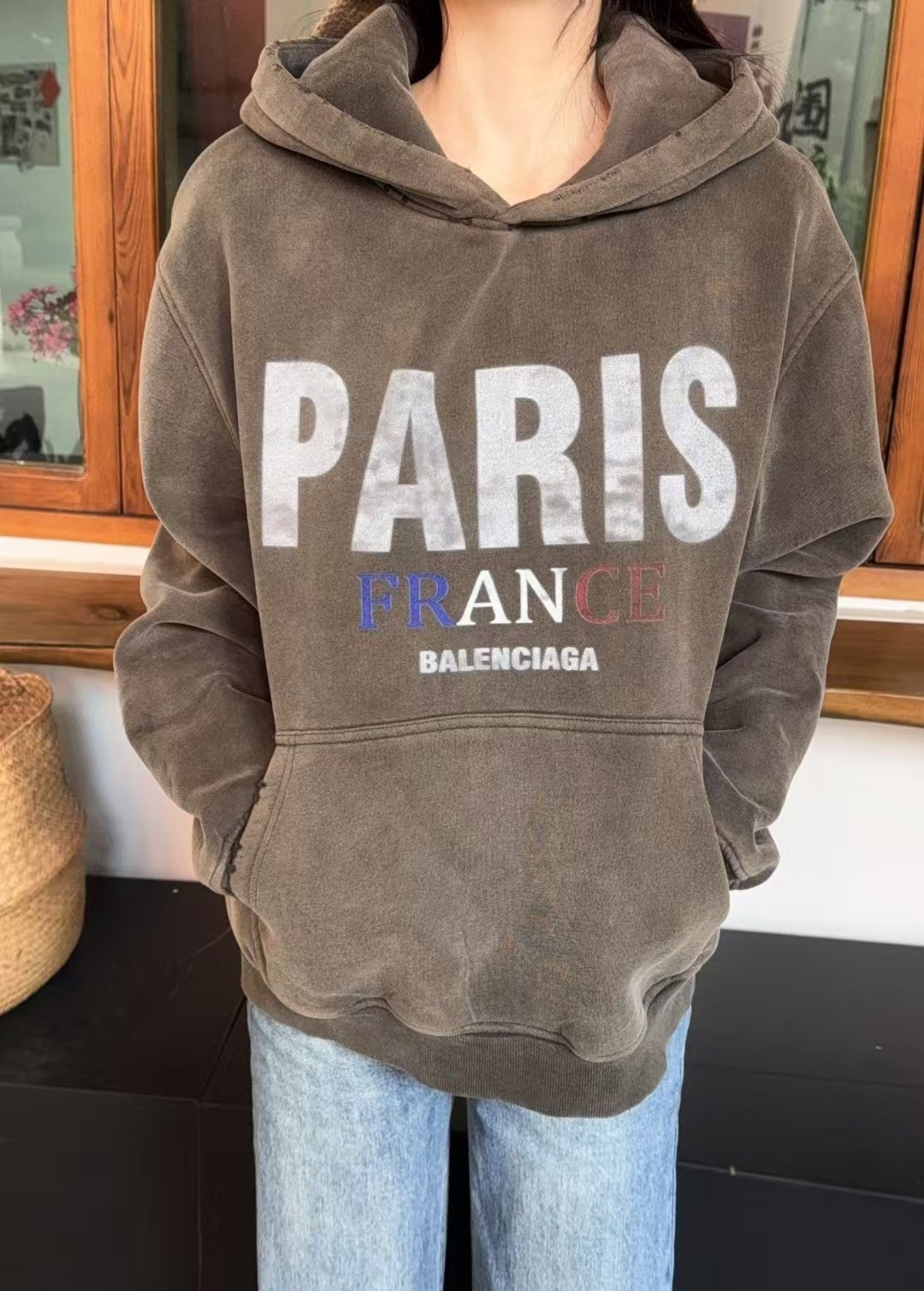 BLB71888 BLCG CHEST QUOTPARIS QUOT LETTER PRINTING PLUS VELVET HOODIE