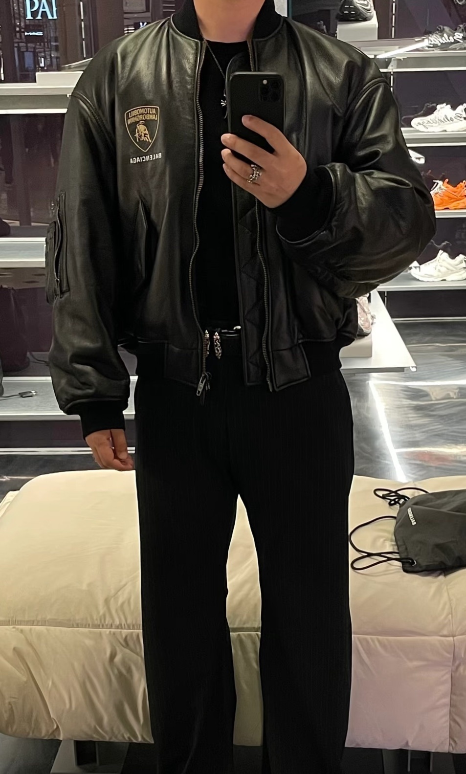 BLBM33110 BLCG WORLD 25FW LAMBORGHINI JOINT EMBROIDERED BASEBALL LEATHER JACKET