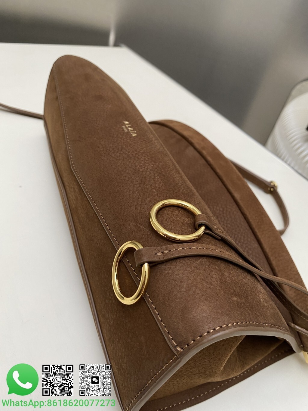 Alaia Medium Le Click East West Suede Leather Shoulder Bag