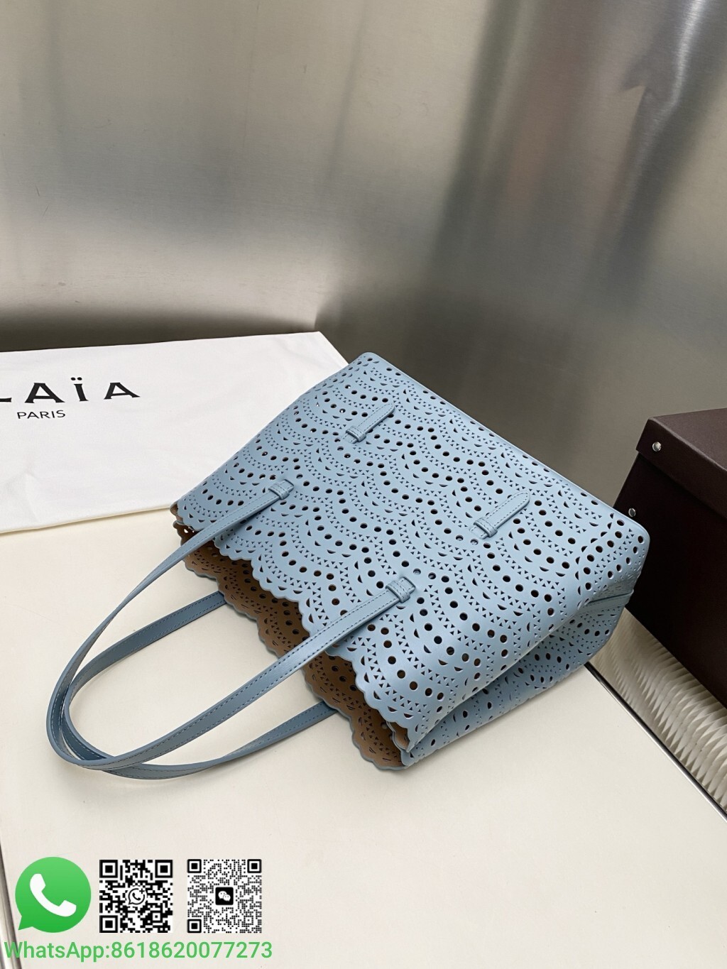 Alaia Alaïa Le Mina 32 Perforated Vienne Wave Leather Handle Shoulder Bag Tote