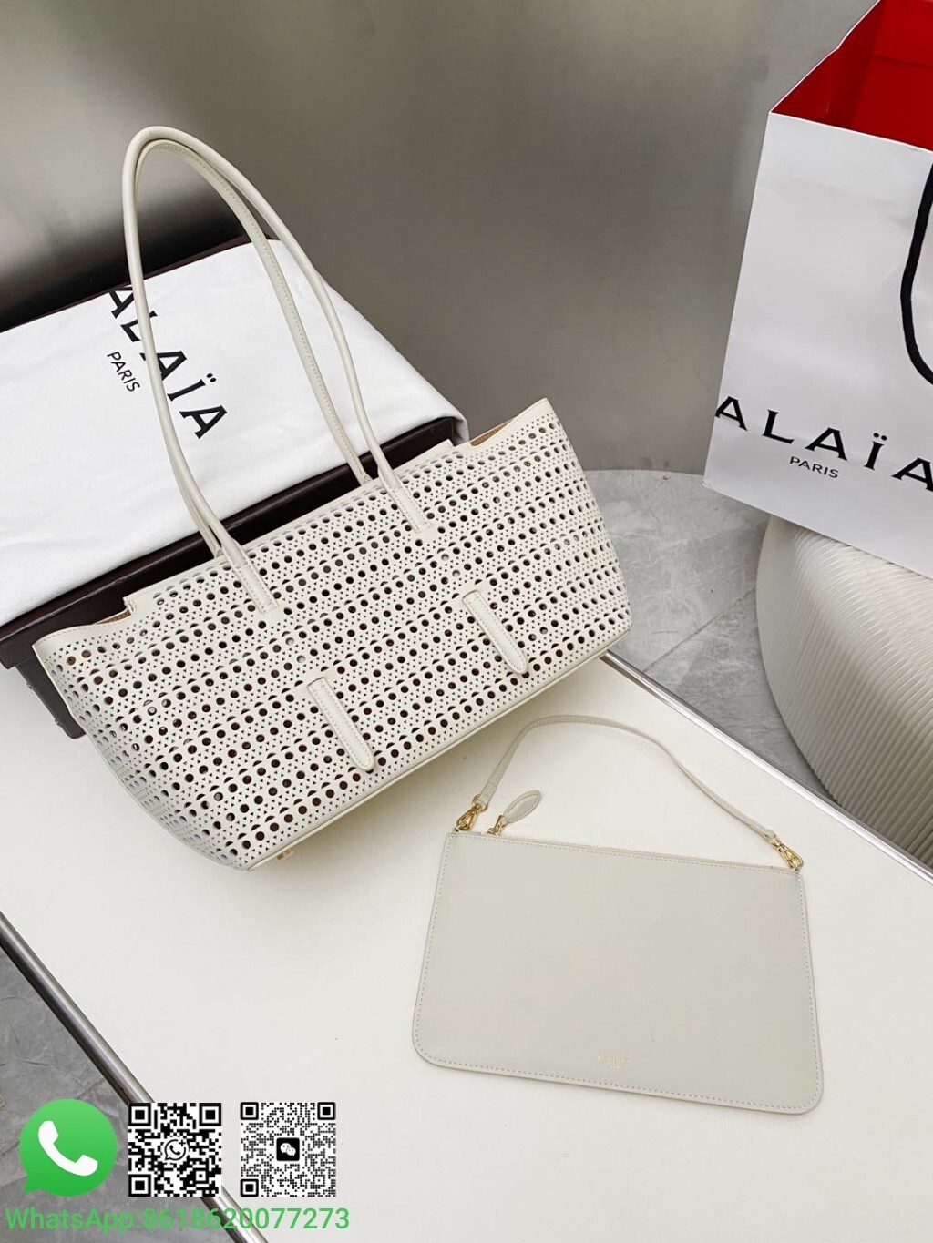 Alaia Neo Mina 32 Bag Vienne Calfskin Handle Shoulder Bag Tote