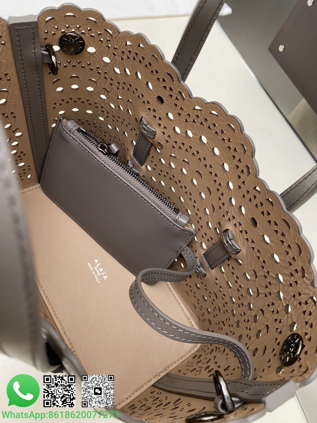 Alaia Alaïa Le Mina 20 Perforated Vienne Wave Leather Handle Shoulder Bag Tote