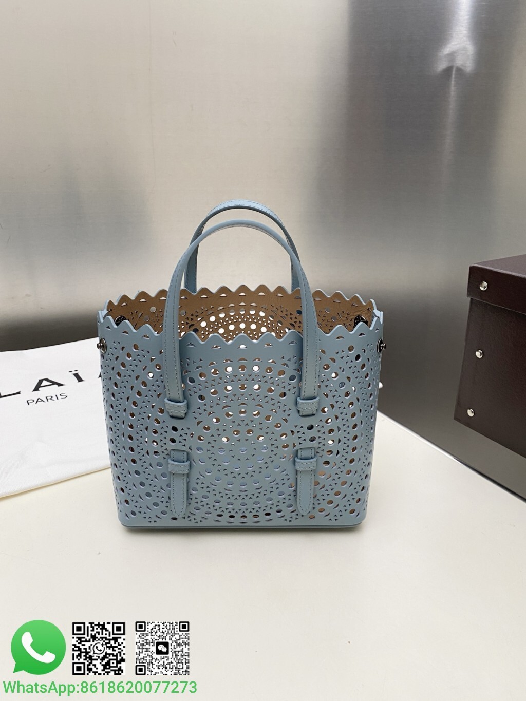 Alaia Alaïa Le Mina 20 Perforated Moucharabieh Leather Handle Shoulder Bag Tote