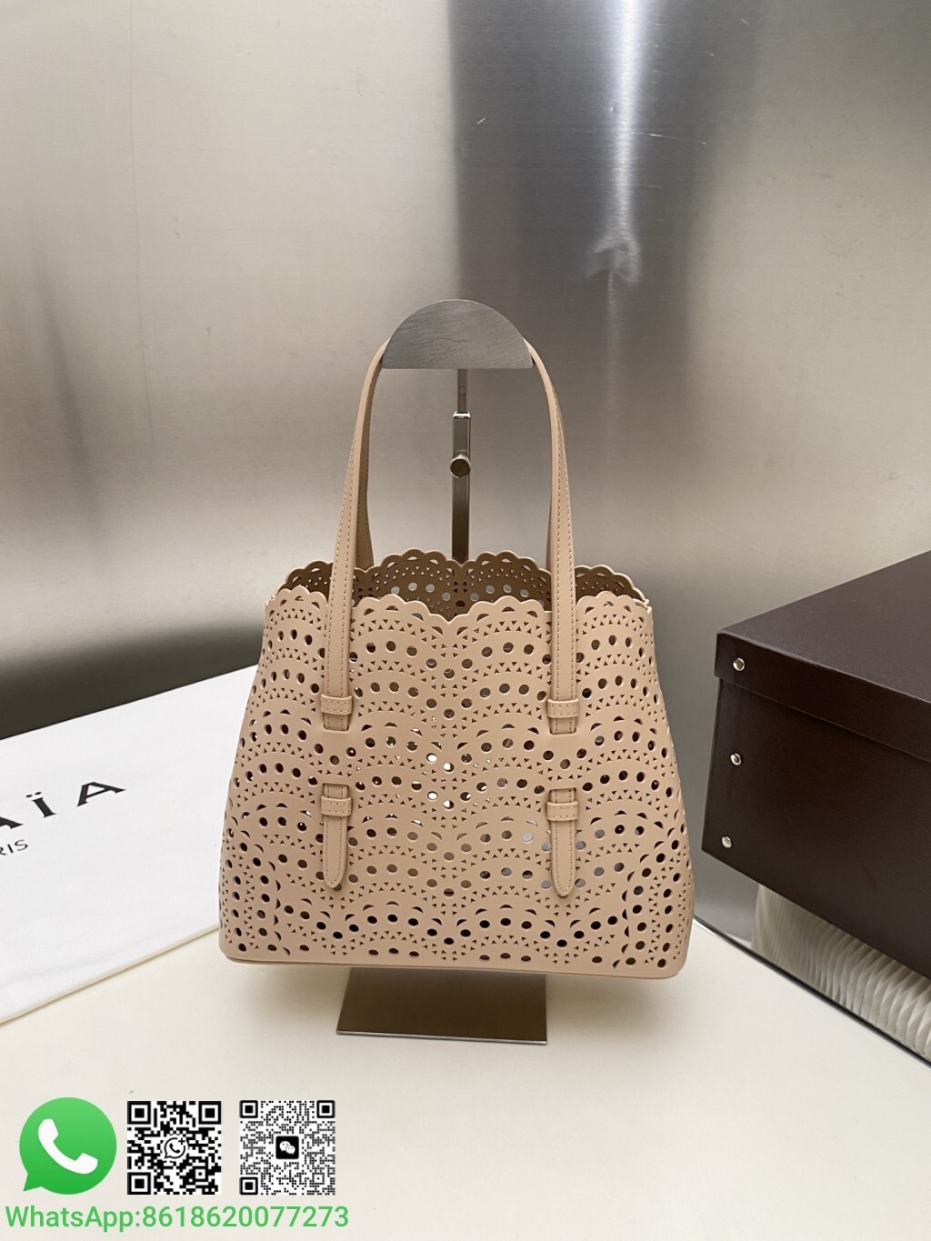 Alaia Alaïa Le Mina 25 Perforated Vienne Wave Leather Handle Shoulder Bag Tote