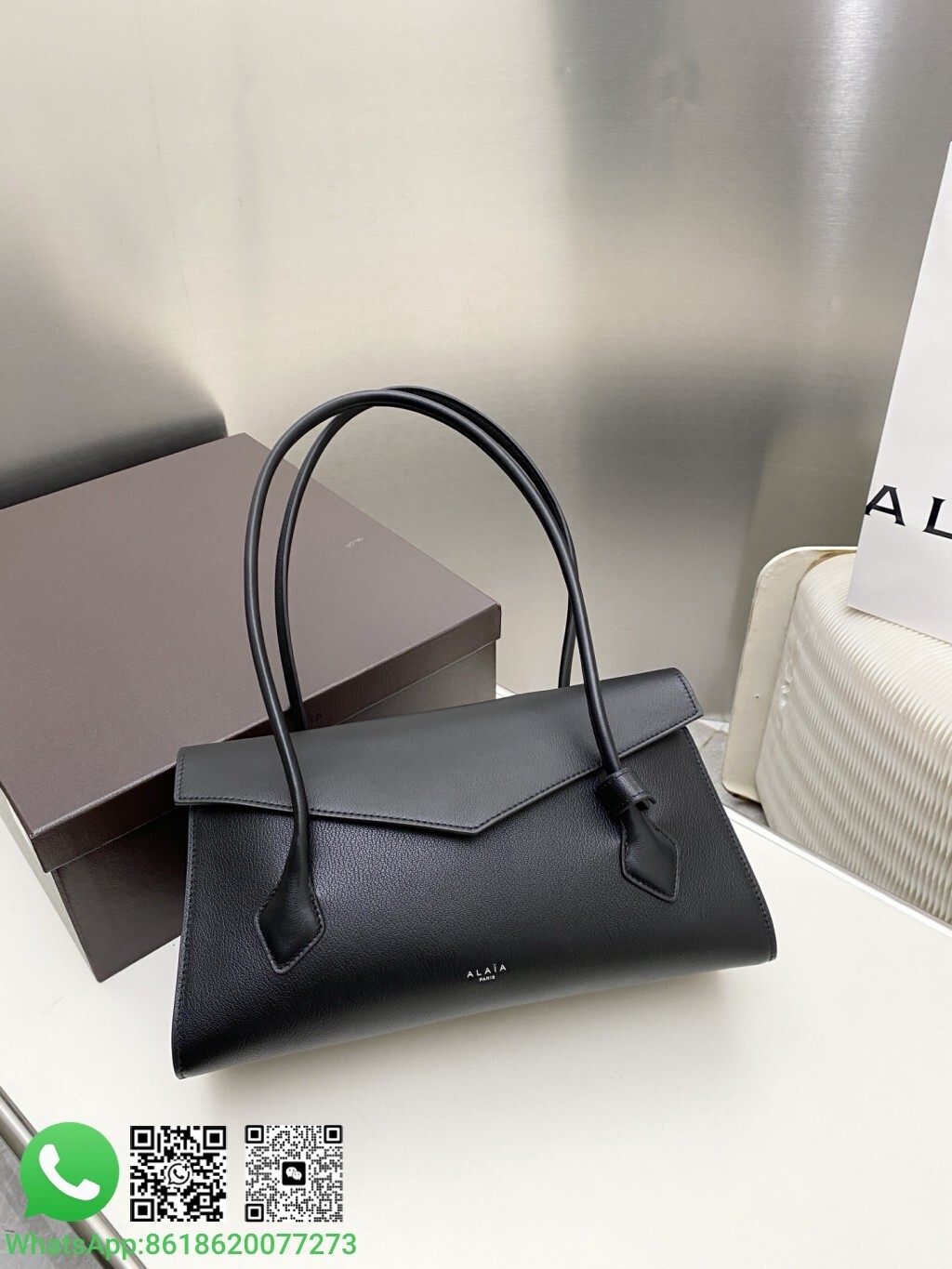 Alaia Le Teckel Tote Calfskin Flap Shoulder Bag