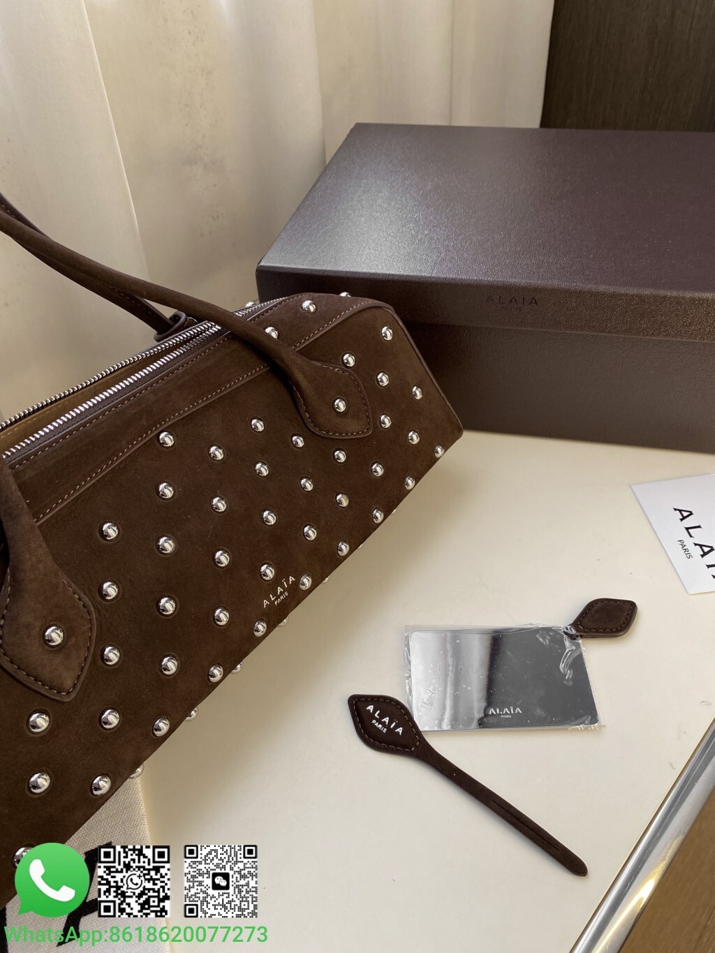 Alaia Alaïa Large Le Teckel Studded Suede Leather Handle Handle Shoulder Bag