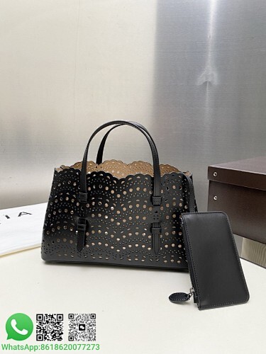 Alaia Alaïa Le Mina 28 Perforated Vienne Wave Leather Handle Shoulder Bag Tote