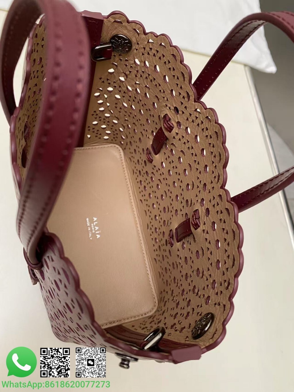 Alaia Alaïa Mini Le Mina Perforated Vienne Wave Leather Handle Shoulder Bag Tote