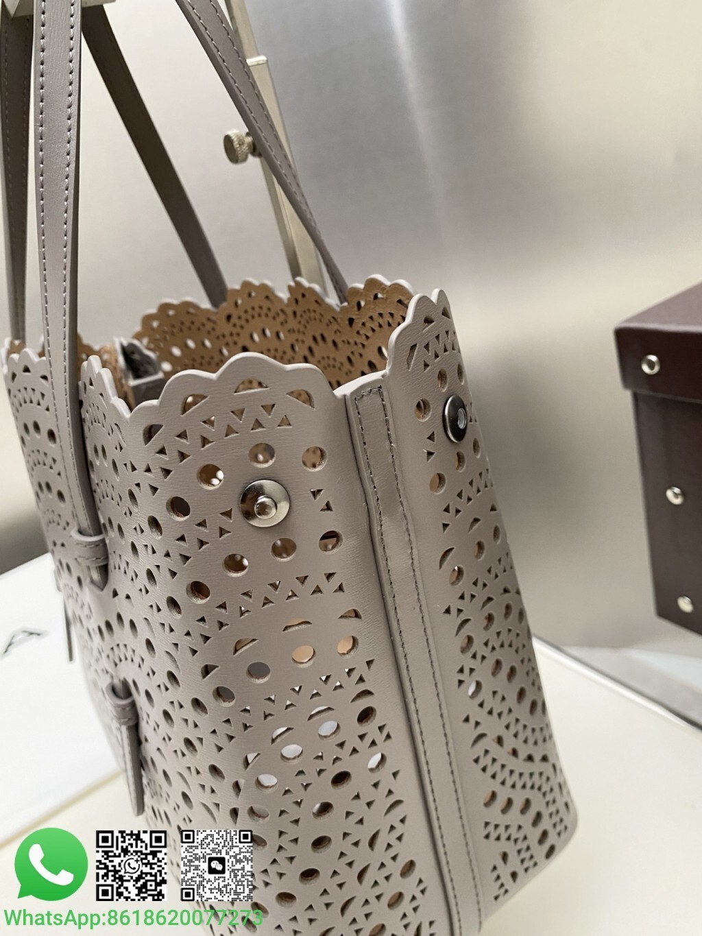 Alaia Alaïa Le Mina 25 Perforated Vienne Wave Leather Handle Shoulder Bag Tote