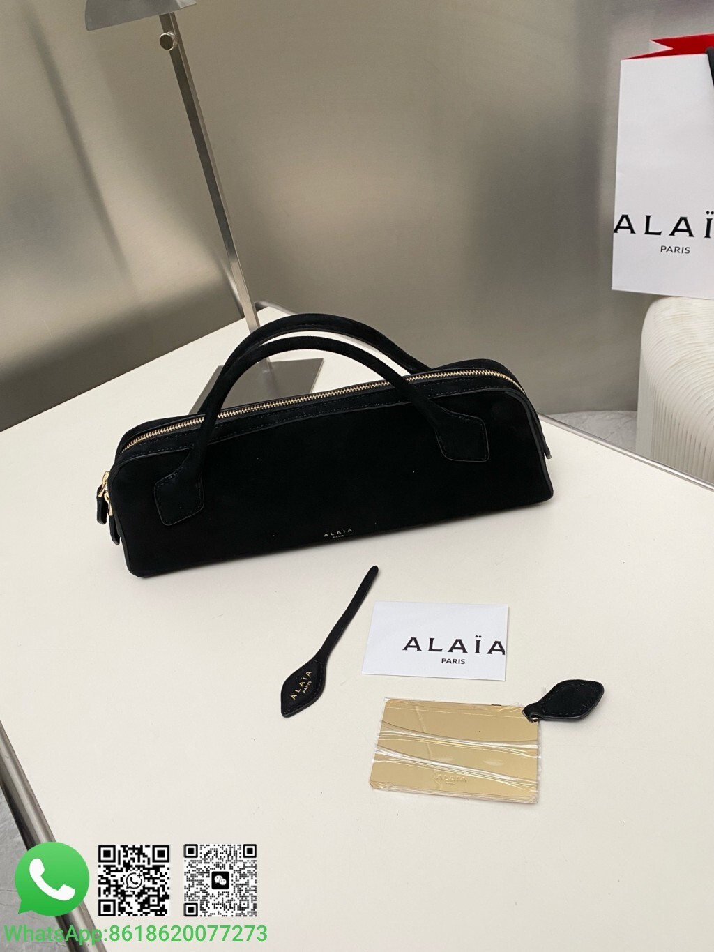 Alaia Alaïa Medium Le Teckel Suede Leather Handle Tote Bag