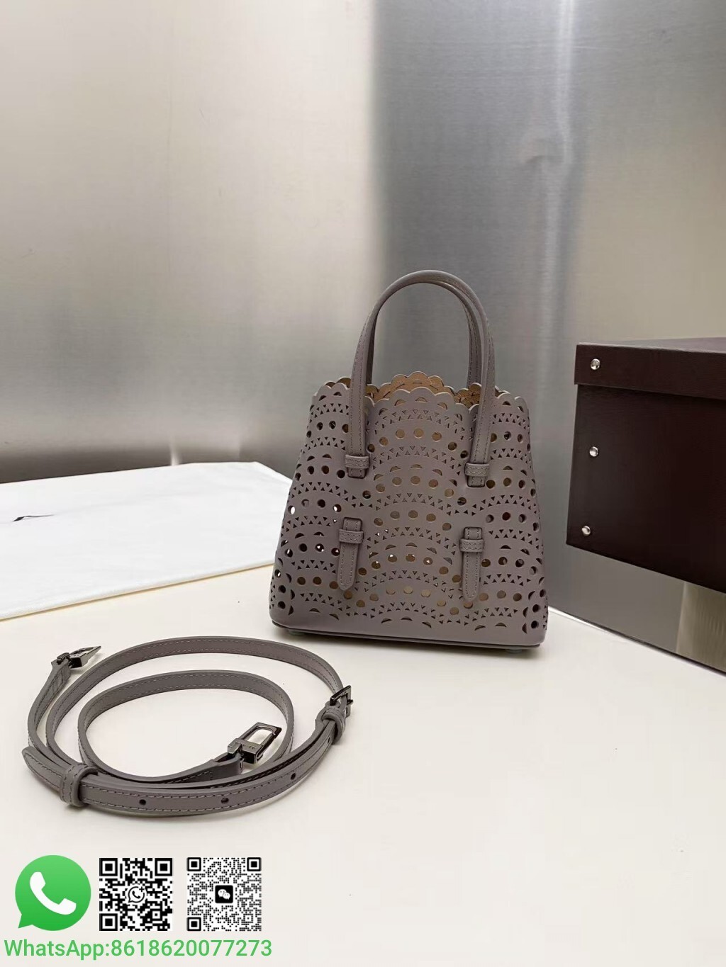 Alaia Alaïa Mini Le Mina Perforated Vienne Wave Leather Handle Shoulder Bag Tote