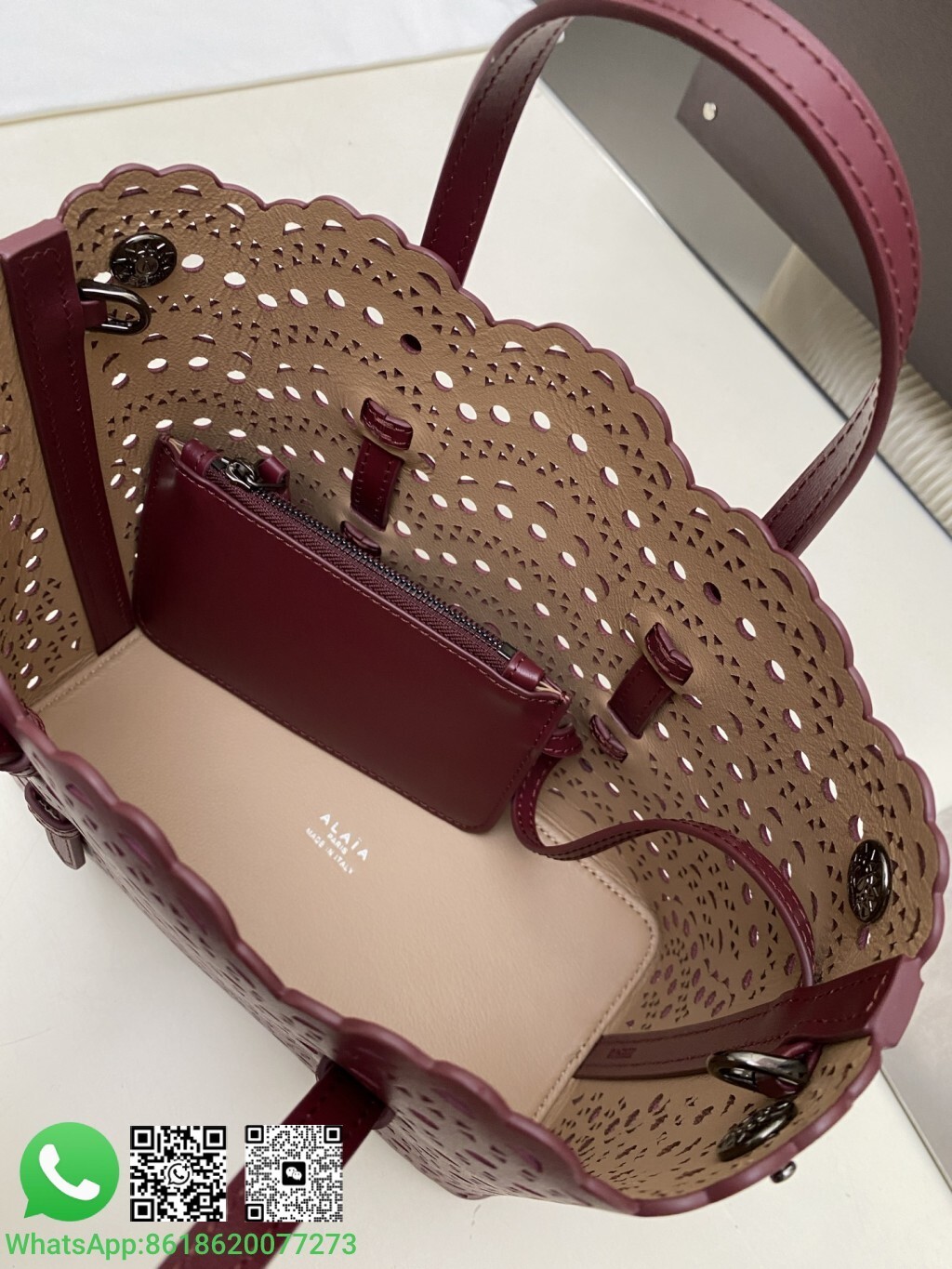 Alaia Alaïa Le Mina 20 Perforated Vienne Wave Leather Handle Shoulder Bag Tote