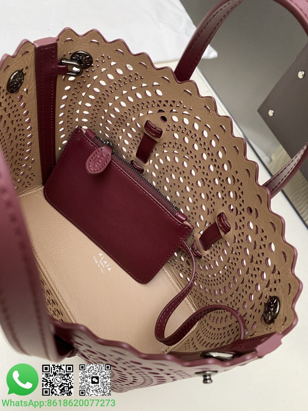 Alaia Alaïa Le Mina 20 Perforated Moucharabieh Leather Handle Shoulder Bag Tote