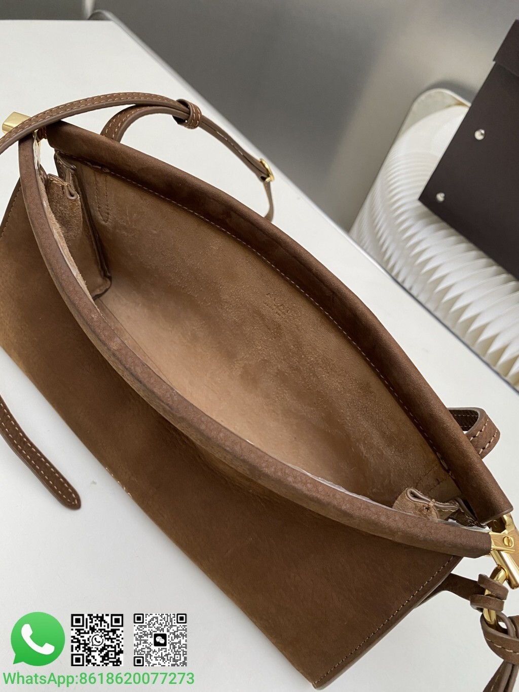 Alaia Small Le Click East West Suede Leather Shoulder Bag