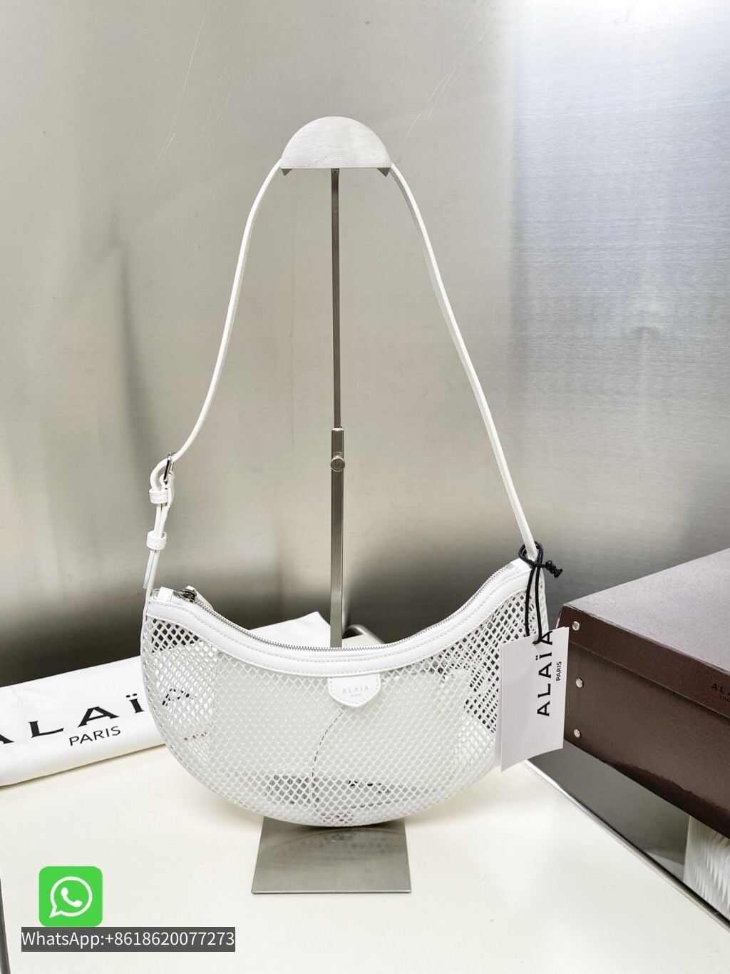 Alaia Logo-Stamp Net Patent Calfskin Small One Piece Bag Tote