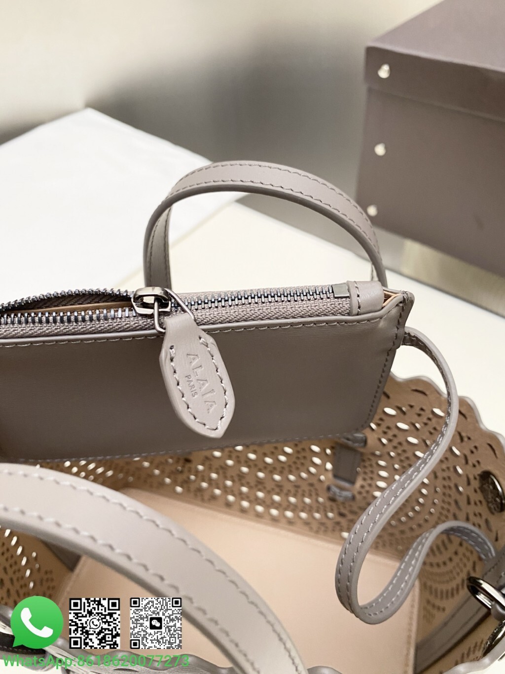 Alaia Alaïa Le Mina 20 Perforated Moucharabieh Leather Handle Shoulder Bag Tote