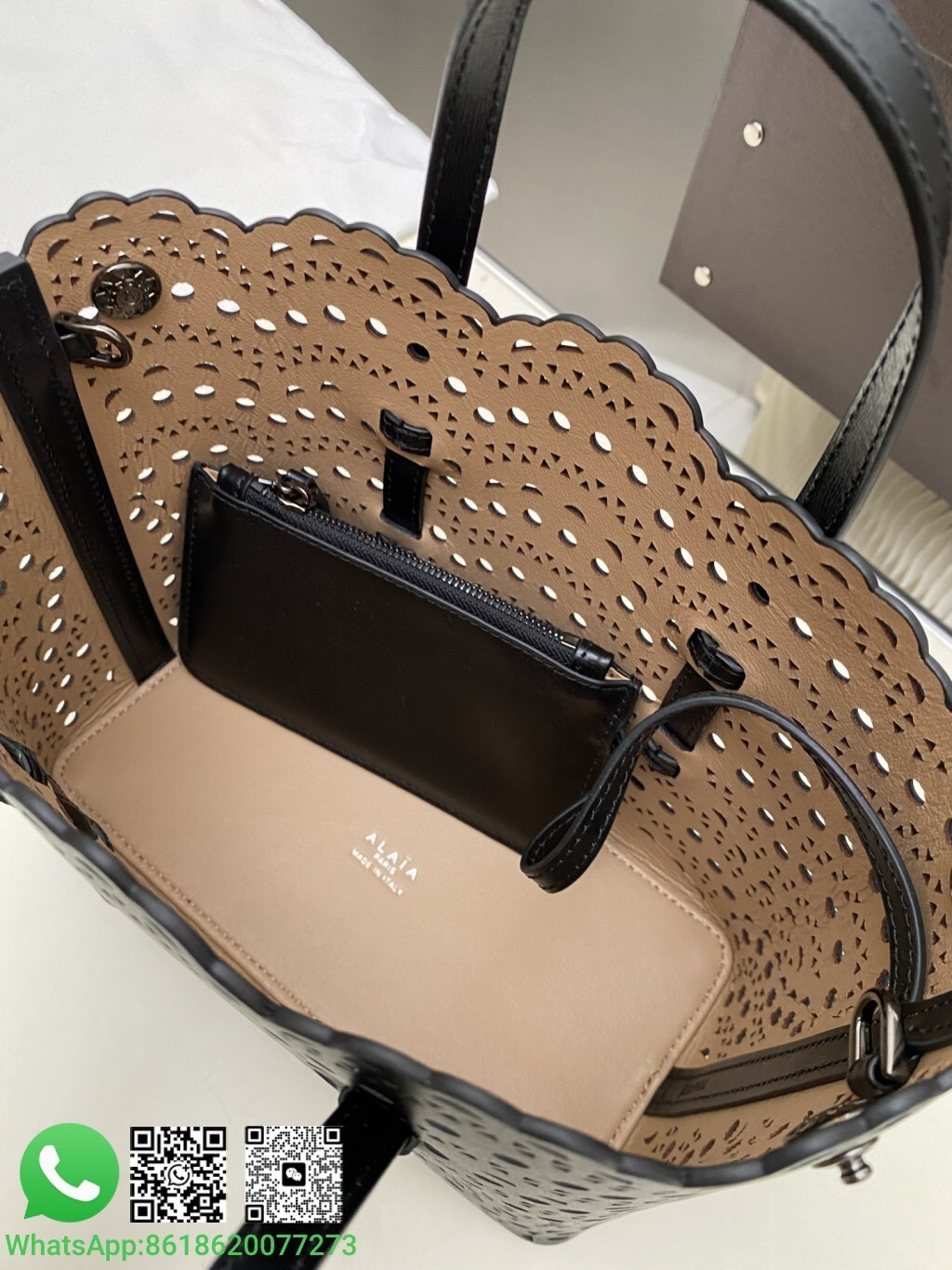 Alaia Alaïa Le Mina 20 Perforated Vienne Wave Leather Handle Shoulder Bag Tote