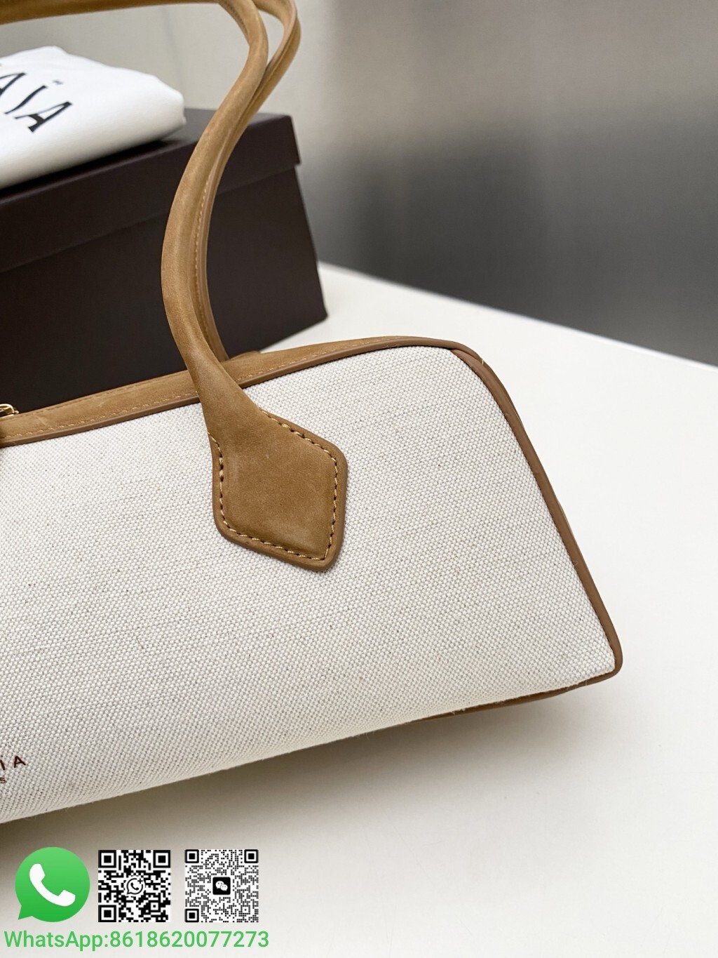 Alaia Alaïa Large Le Teckel Canvas Leather Handle Handle Shoulder Bag