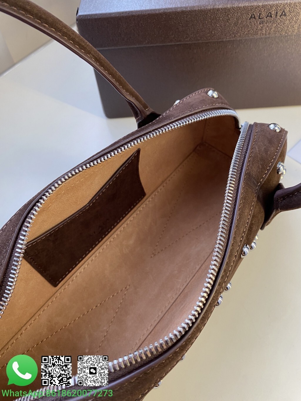 Alaia Alaïa Small Le Teckel Studded Suede Leather Handle Handle Shoulder Bag