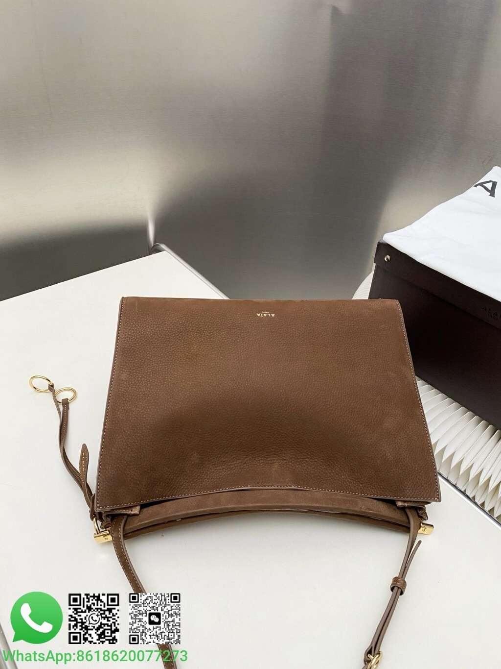 Alaia Le Click Medium Suede Calfskin Shoulder Bag