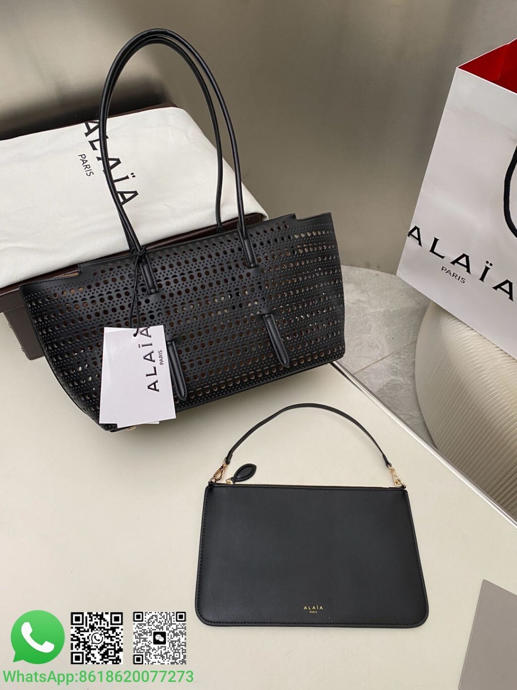 Alaia Neo Mina 32 Bag Vienne Calfskin Handle Shoulder Bag Tote