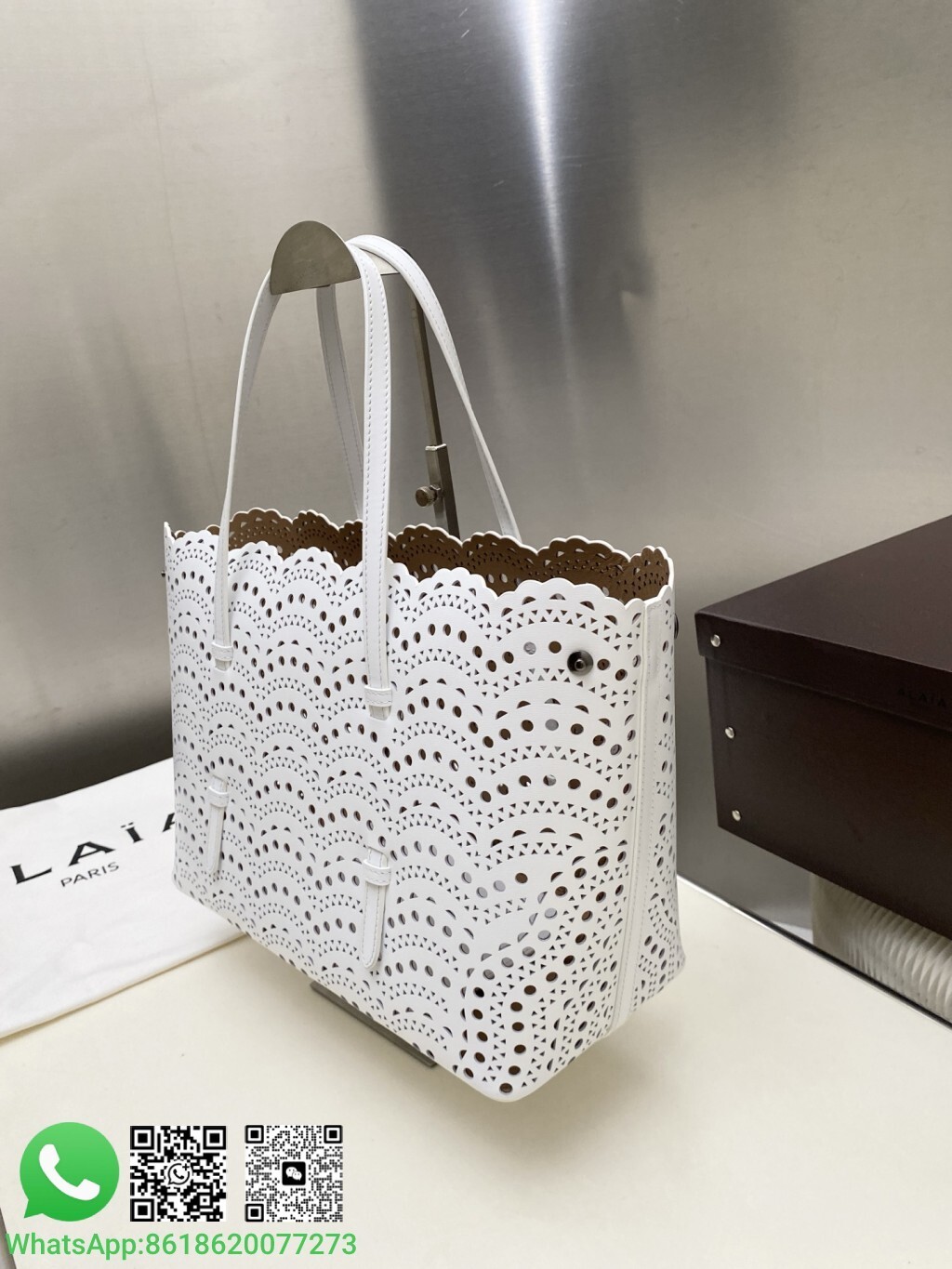 Alaia Alaïa Le Mina 32 Perforated Vienne Wave Leather Handle Shoulder Bag Tote