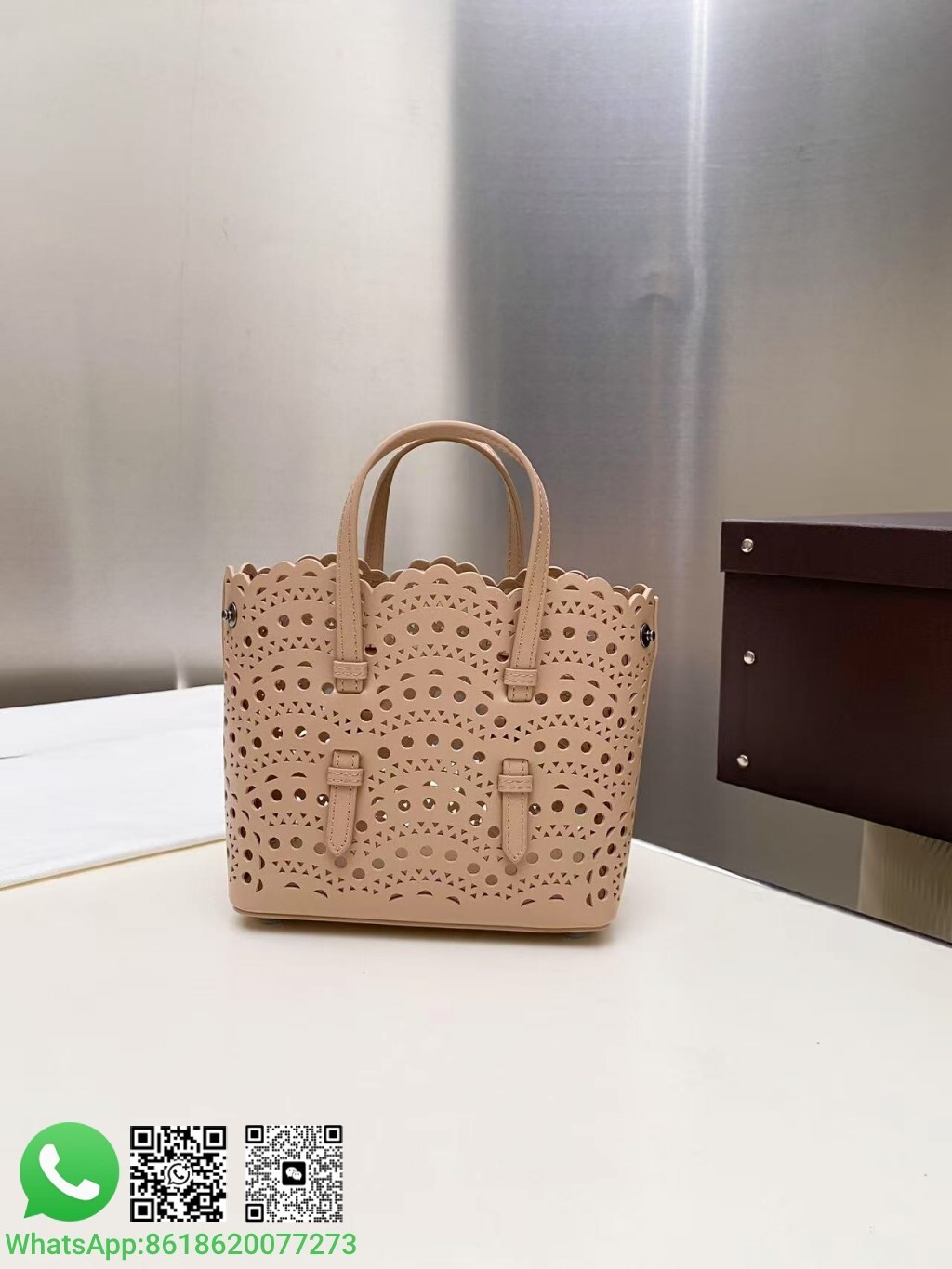 Alaia Alaïa Mini Le Mina Perforated Vienne Wave Leather Handle Shoulder Bag Tote