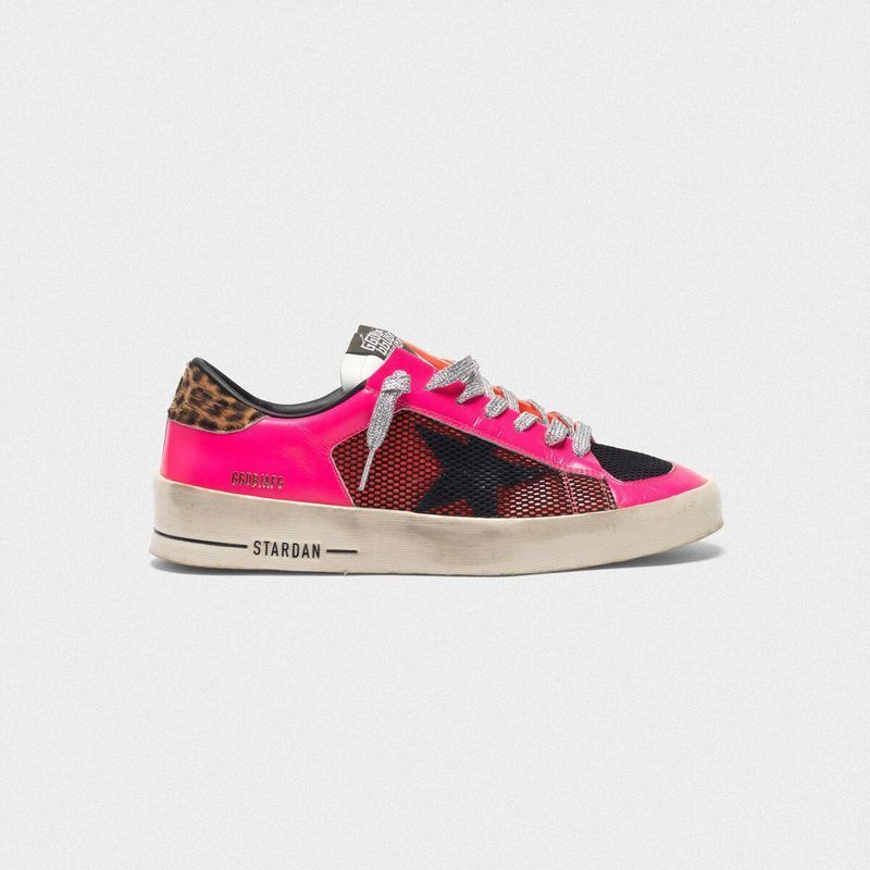 golden goose Stardan sneakers in fluorescent patchwork with leopard print heel tab(01D5)