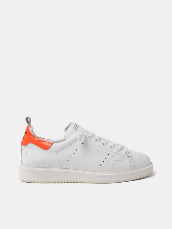 golden goose White Starter sneakers with fluorescent orange heel tab(7962)