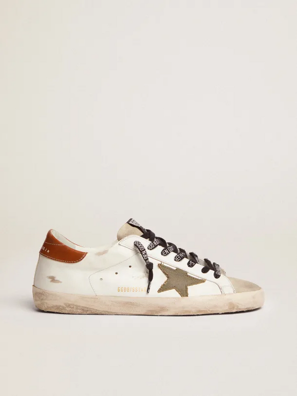 golden goose Super-Star LTD sneakers with olive-green canvas star and tan leather heel tab(83
