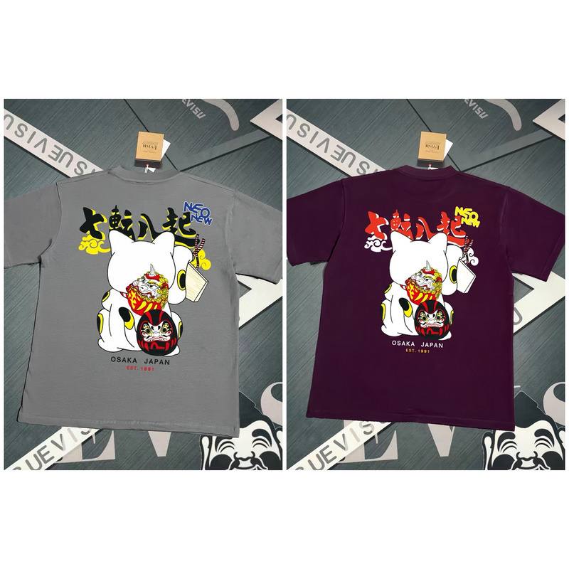 EVISU 1580）EVISU 福神 25新款 達摩 不倒翁 招財貓 七轉八起 字母 短袖_002