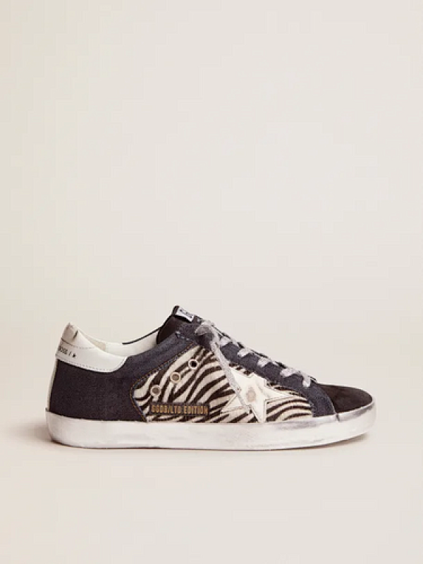golden goose LAB Limited Edition Super-Star sneakers in denim, zebra-print pony skin and sued