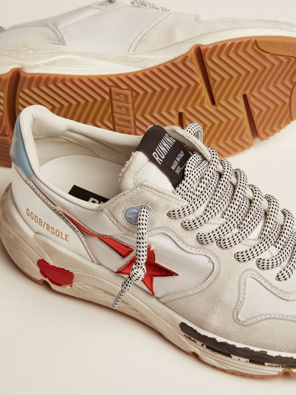 golden goose Running Sole sneakers in nylon and suede with red laminated leather star(2F8F)