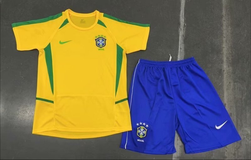 vintage Brazil 2002 home retro Kids Sets maglia calcio maillot football camisetas futbo