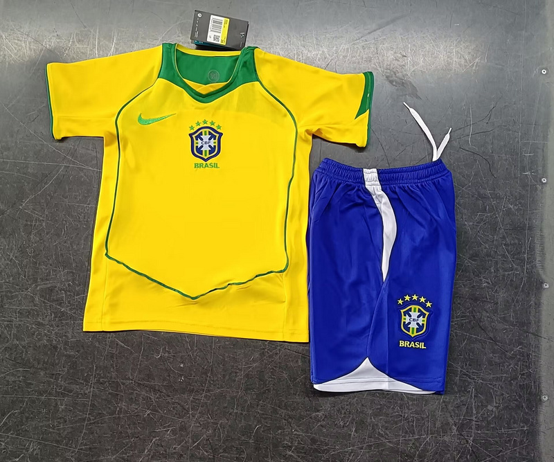 vintage Brazil 2004 home retro Kids Sets maglia calcio maillot football camisetas futbo