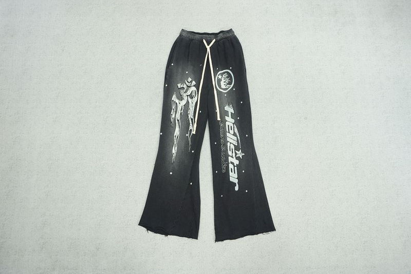 ￥188 Hellstar flare black flame pants(749B) hellstar