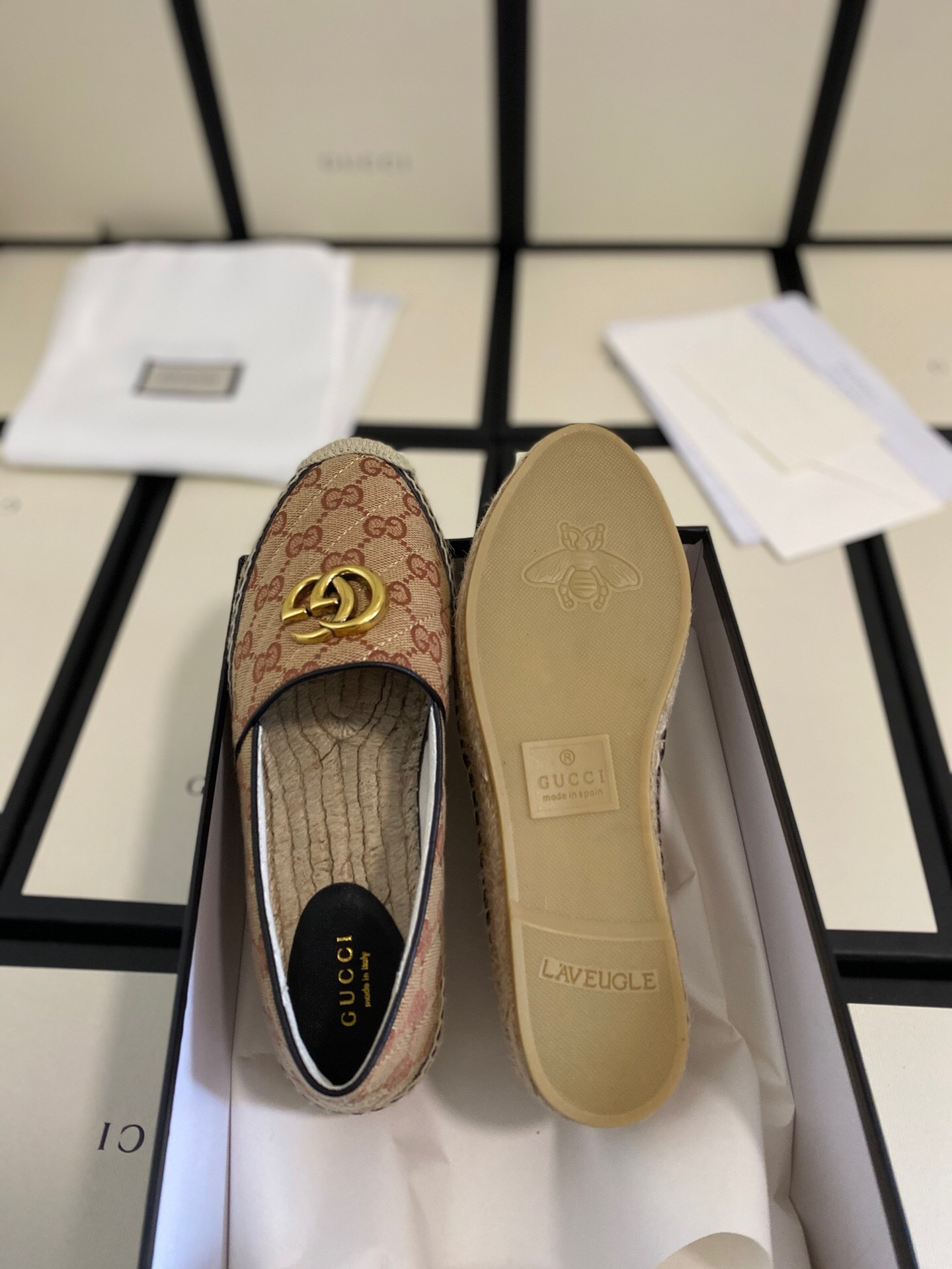 GUCCI SHOES GUCCI WOMEN'S GG MATELASSE CANVAS ESPADRILLE 621239(150 USD((0B14)