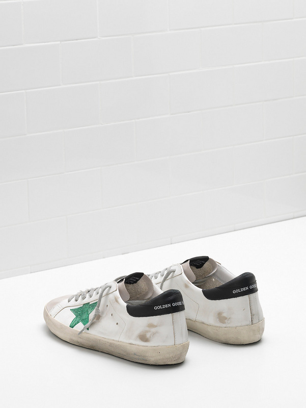 golden goose Upper in calf leather Openwork star Hand decorated Green Star(02A2)