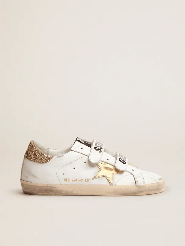golden goose Old School sneakers with gold laminated leather star and gold glitter heel tab(B