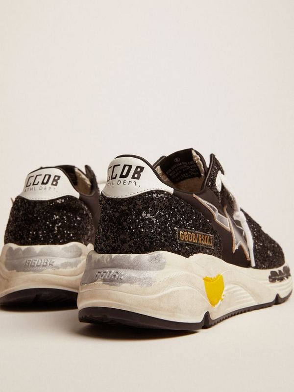 golden goose Running Sole sneakers in black nylon and glitter with silver laminated leather s