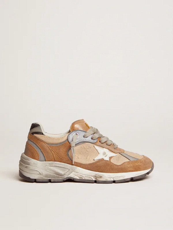 golden goose Dad-Star sneakers in tobacco-colored mesh and suede with white leather star and