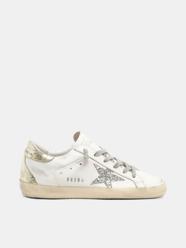 golden goose Super-Star sneakers with silver glitter star and glossy gold leather heel tab(A3
