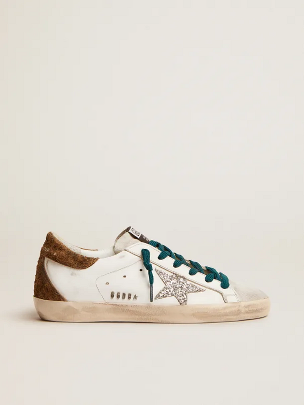 golden goose Super-Star sneakers with silver glitter star and leopard-print suede heel tab(2C
