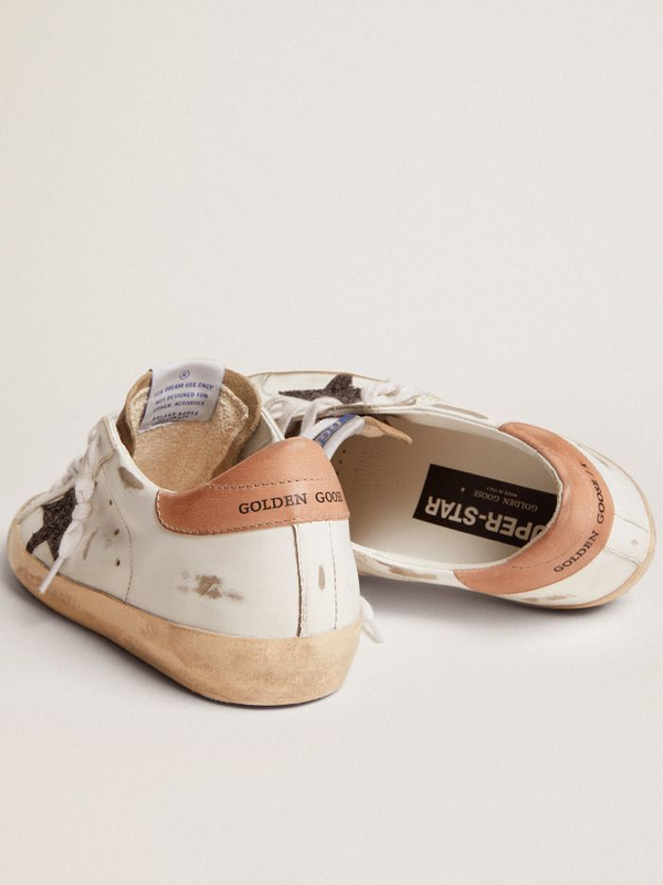 golden goose Super-Star sneakers with black glitter star and old-rose leather heel tab(192A)